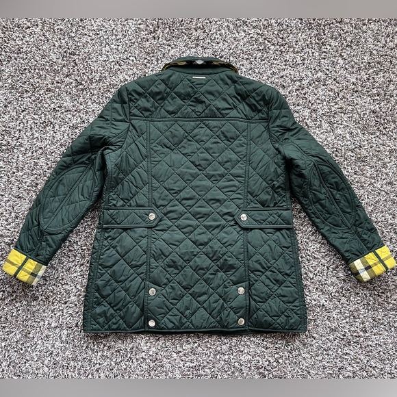 Burberry Dark Green Quilted Jacket with Yellow Collar - Picture 2 of 8